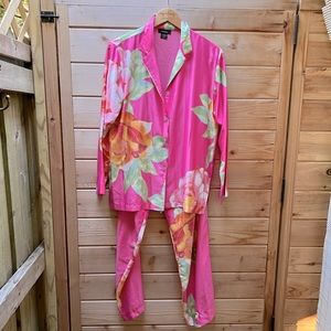Natori pink floral silk pajama set